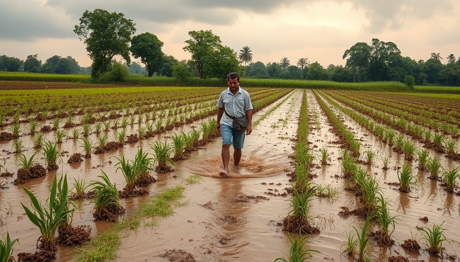 Flooded field illustrating climate change's impact on food security.