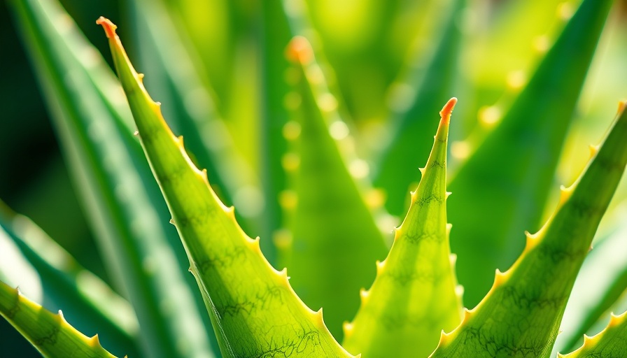 Close-up of aloe vera leaves with sunlight highlights softness.