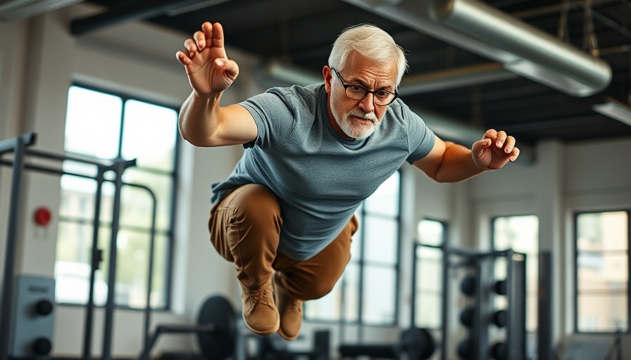 Older adult performing plyometric exercises indoors