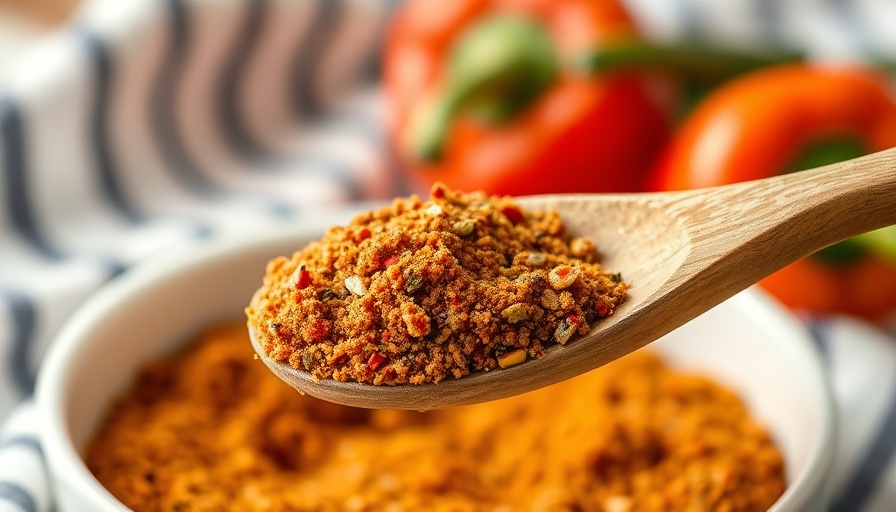 Wooden spoon with homemade Ragin’ Cajun seasoning in a white bowl.