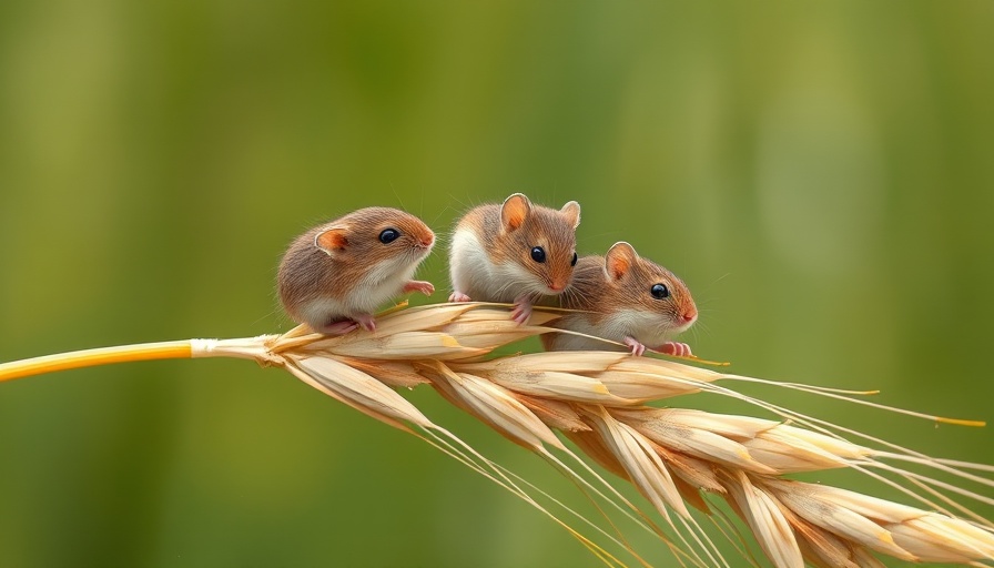 Tiny mice show first responder behavior on wheat stalk