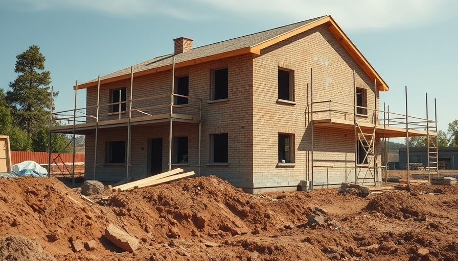Brick house under construction with scaffolding for new home builders.
