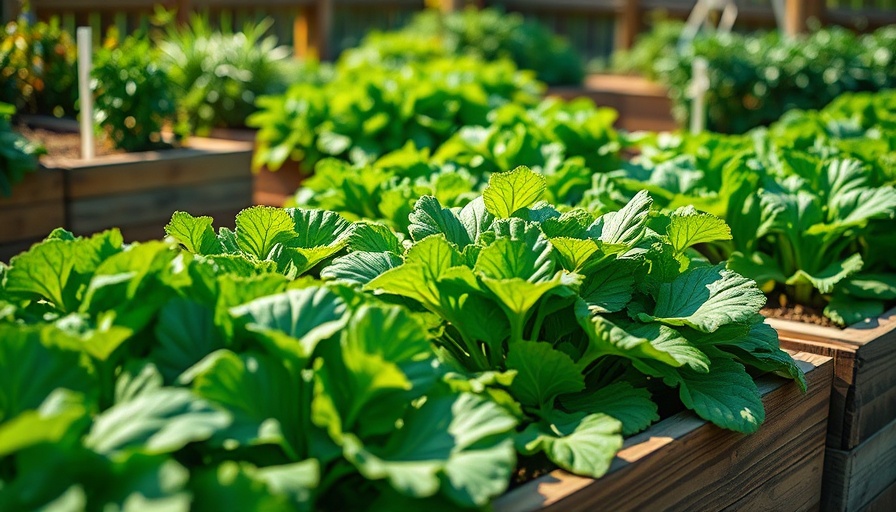 Lush vegetables growing in raised beds for succession planting.