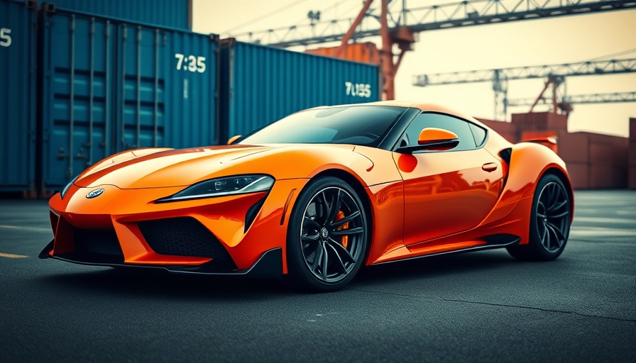 Vibrant orange sports car parked in an industrial area.