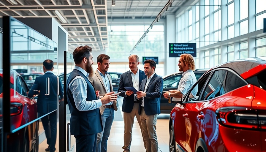 Auto dealership technology and human expertise merge in modern showroom.
