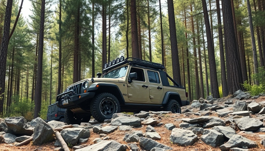 Off-road truck parked in forest during daylight.