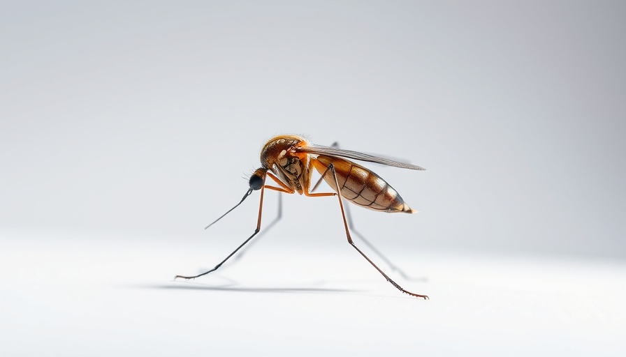 Macro image of mosquito related to West Nile virus vaccine on white background.