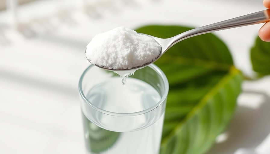 Baking soda being added to a glass of water, health benefits concept