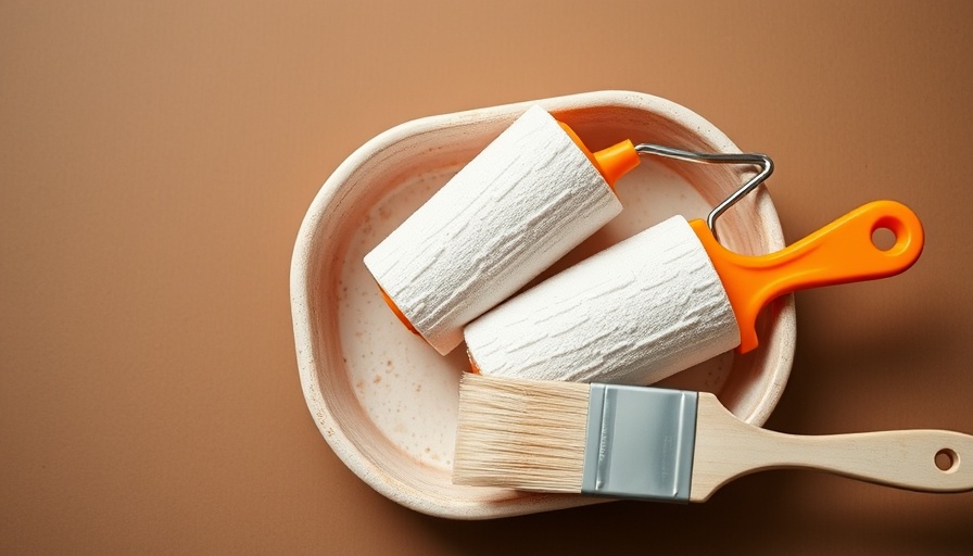 Painter's supplies including rollers and tray.