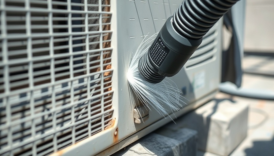 Outdoor air conditioner unit home maintenance cleaning with vacuum.