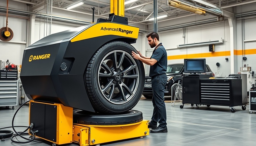 Technician using Ranger RB30T wheel balancer in a workshop setting.