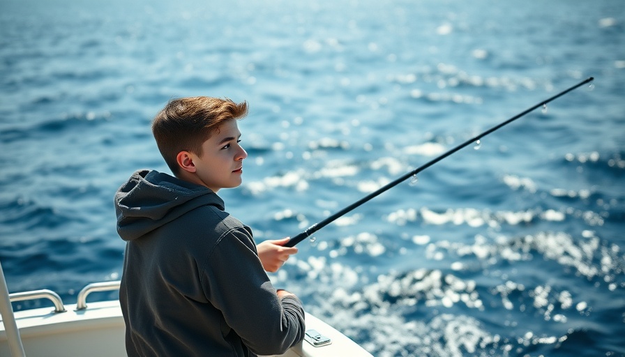 Navionics vs LakeMaster comparison with person fishing in ocean.