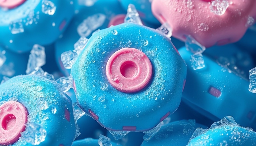 Frozen detergent laundry pods surrounded by ice crystals.