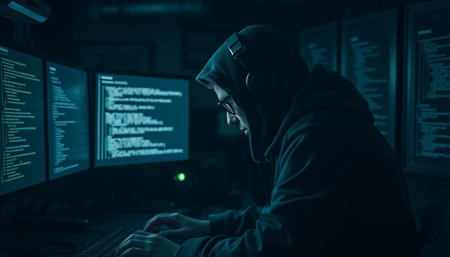 Hacker in tech room with screens displaying code representing AIO-TLP370 leak.