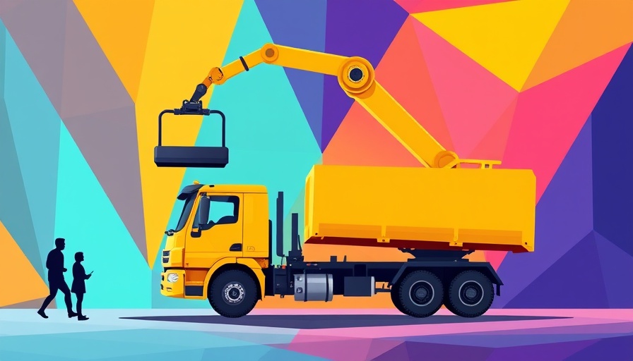 Abstract illustration of a robotic arm loading a truck depicting rising diesel costs.