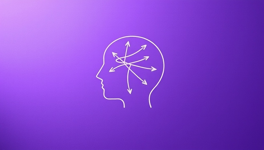 Illustration of ADHD symptoms with arrows on a purple background for mindfulness.