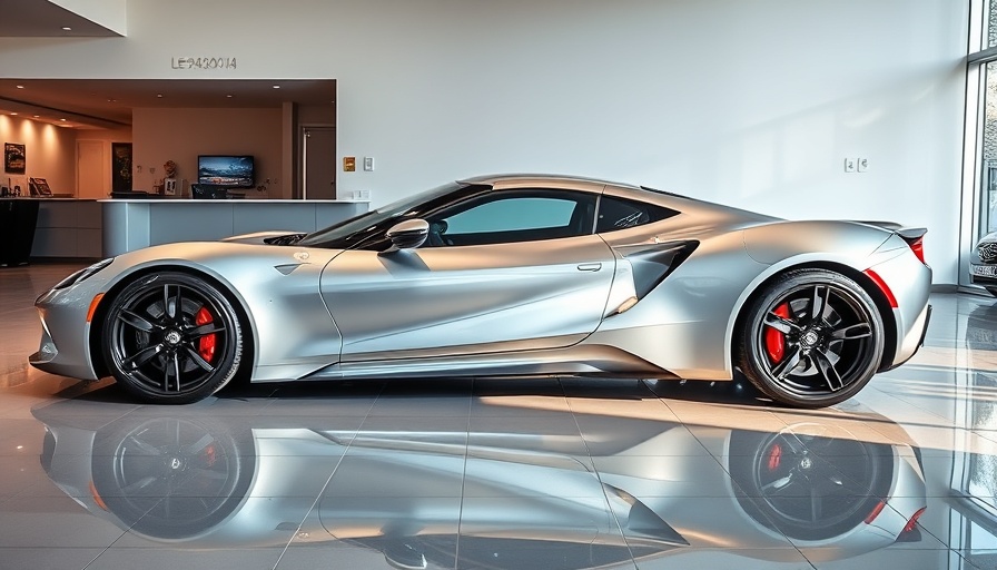 Gordon Murray S1 LM sports car in showroom with sleek design.