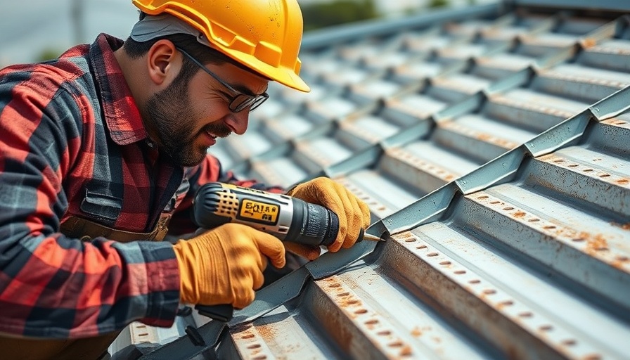 Worker drilling metal roof panels, metal roof cost breakdown 2025.
