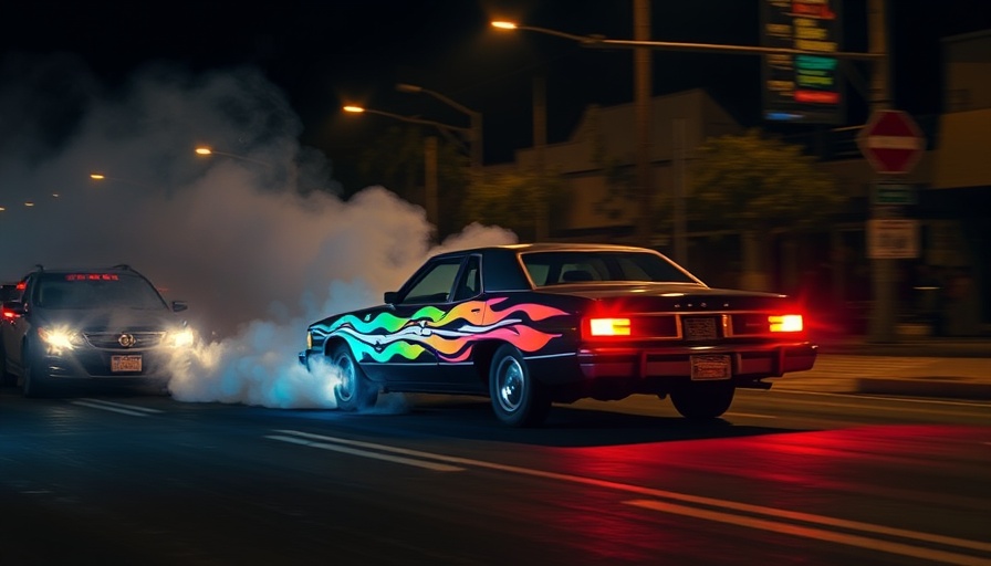 Illegal sideshow in Oakland with vibrant car spinning.