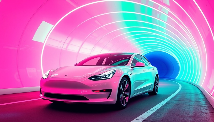 Tesla Full Self-Driving in neon-lit Las Vegas tunnel