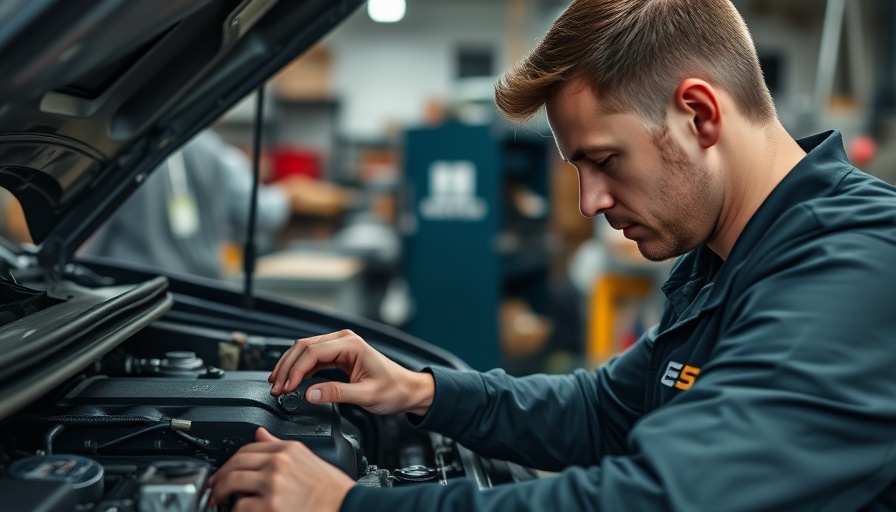 Mechanic enhancing auto repair efficiency in a busy workshop.
