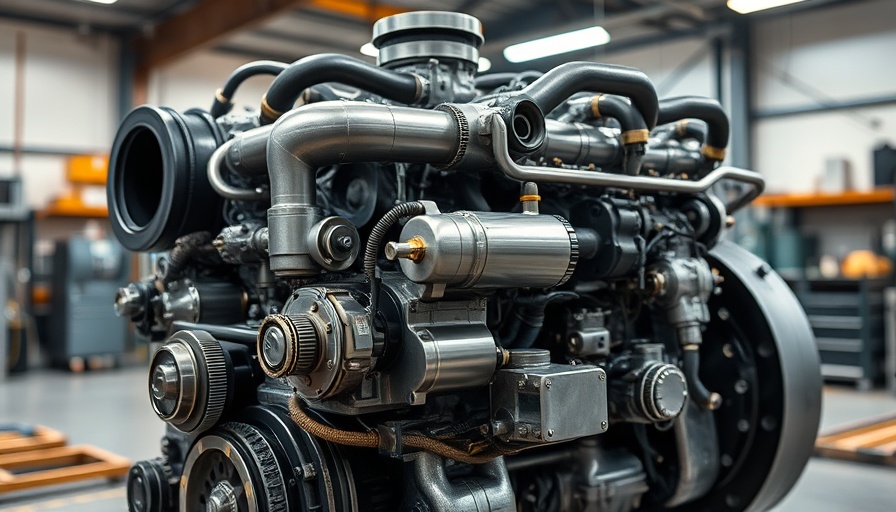Detailed view of a diesel engine with emissions control system components.