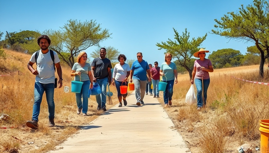 Community cleanup participants on a sunny day.