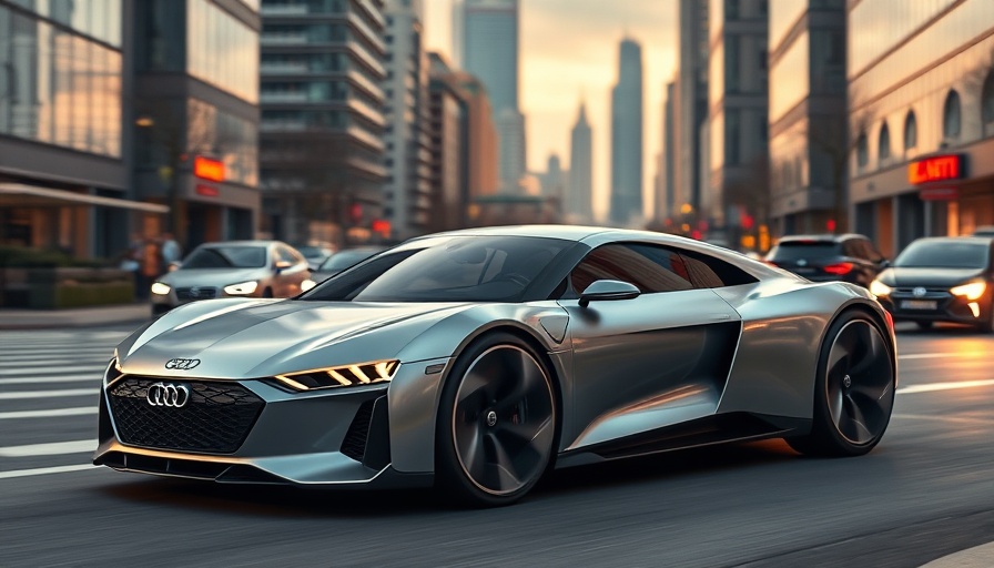 Sleek Audi Concept C electric sports car on urban street at night.