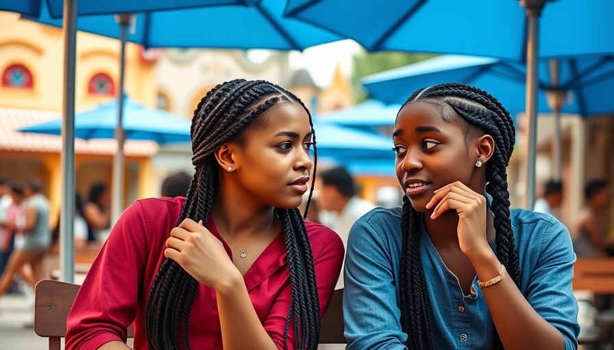 Two women at Disney World discussing parenting challenges.