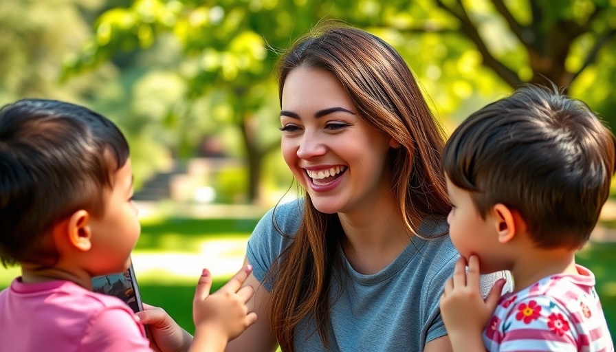Young woman connecting with children in sunny park