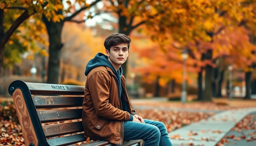 Teen reflecting on social isolation amidst autumn leaves.