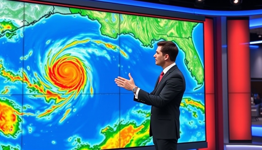 Reporter discusses Hurricane Kiko on a detailed weather map.