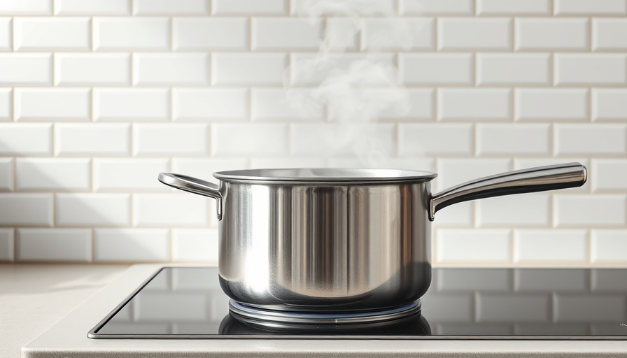 Steaming pot of boiling water on stove; modern kitchen warning.