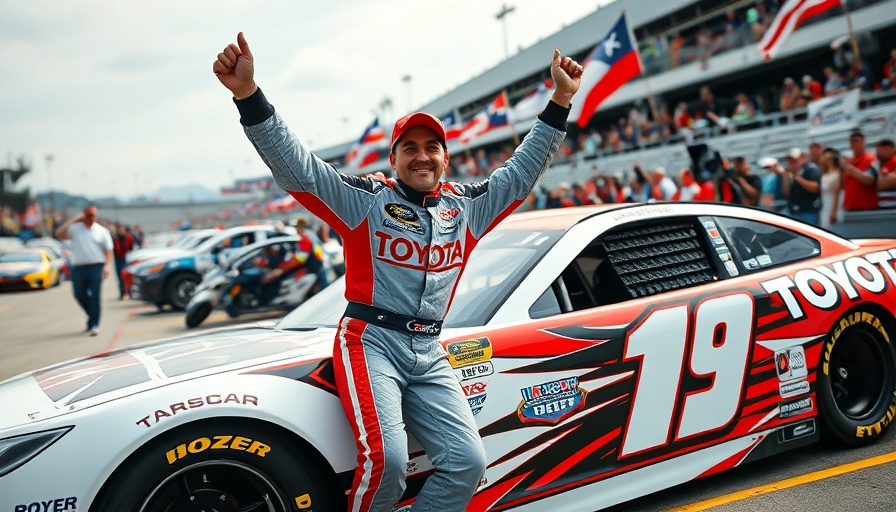 Denny Hamlin celebrating Toyota's 200th NASCAR win.