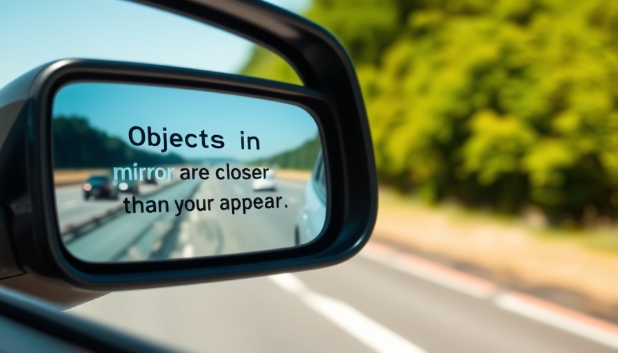 Car side mirror with object warning on highway