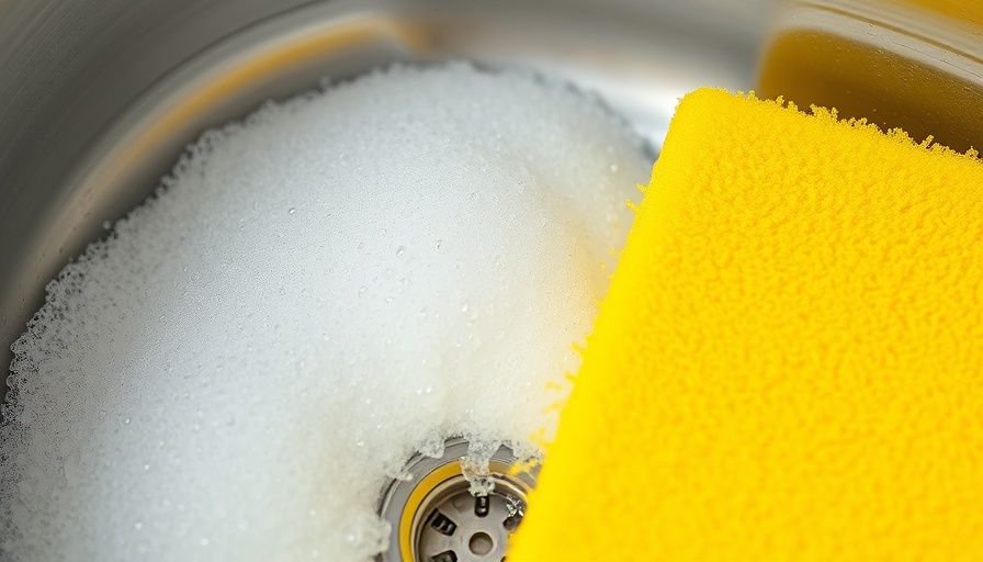 Sponge in a soapy sink, easy 10-minute cleaning task.