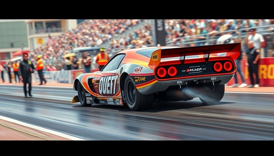 Race car with safety features on NHRA track, highlighting innovations.