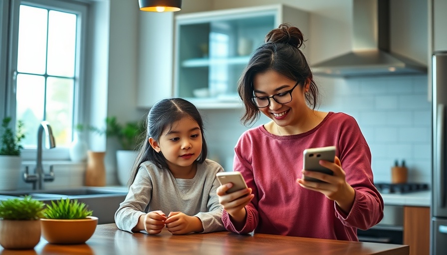 Mother and daughter using kid-friendly smart home solutions.