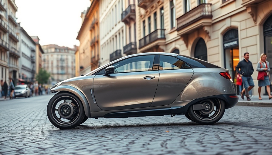 Retro electric vehicle in urban setting showcasing vintage design.