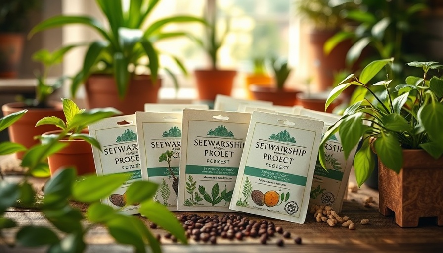 Mountain Rose Herbs seed packets on wooden table with plants.
