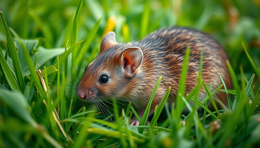 Close-up of brown rat in grassy field, Lake Tahoe rat outbreak.