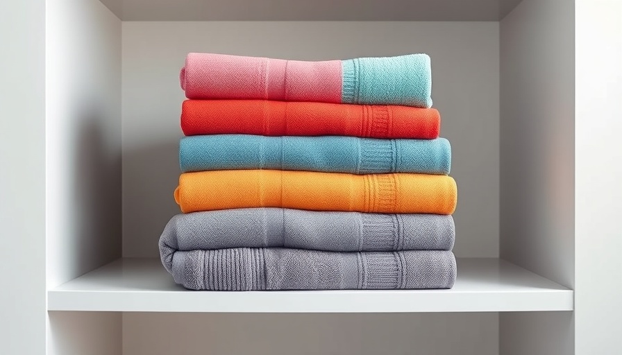 Organized colorful towels on a shelf in a laundry room, creative uses for old towels.