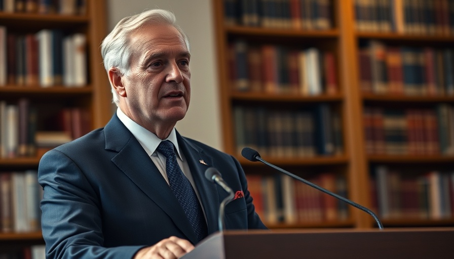 Person speaking in a formal setting, wearing a suit, likely at a news conference