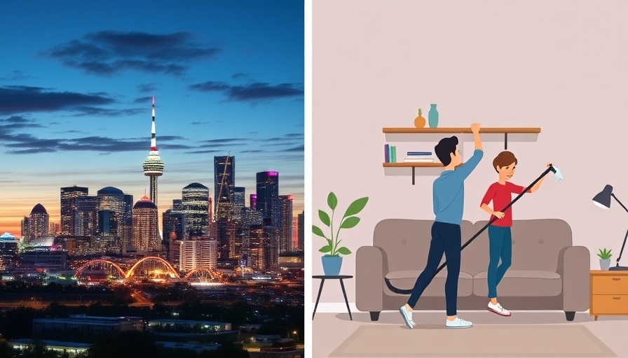Home cleaning services in Edmonton illustrated with cityscape.