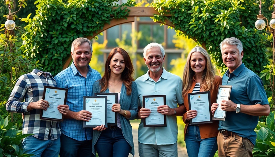 Oregon Organic Coalition Retailer of the Year Award recipients in a garden.