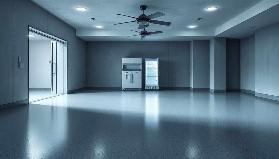 Modern garage with epoxy floors, empty interior, clean and polished.