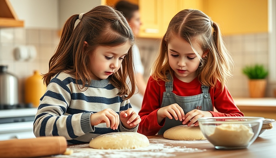 Young girls baking together, learning in kitchen, eldest daughter parenting.