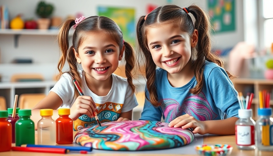 Young girls happily creating colorful marble art in a classroom.