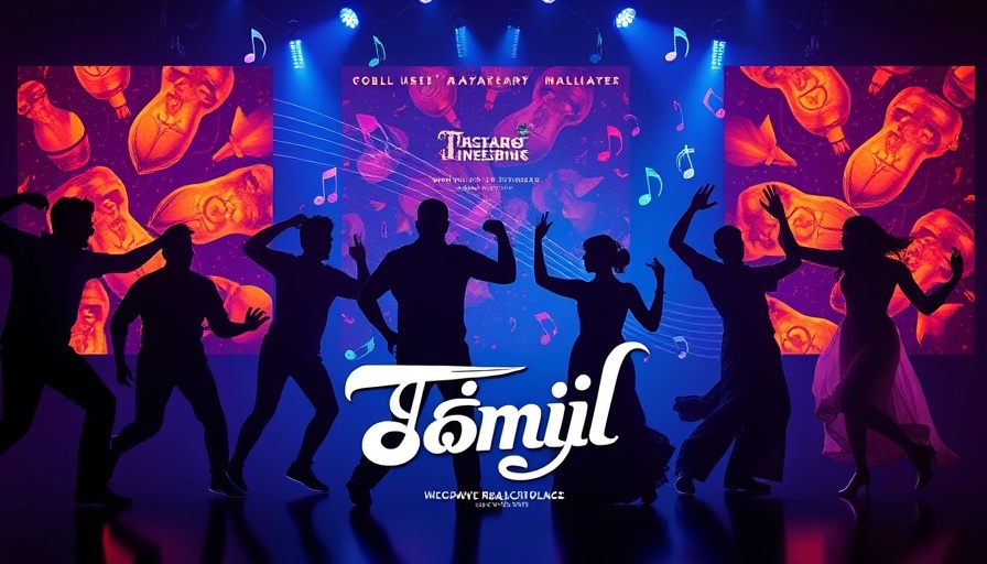 Collage of Tamil cinema posters with dancing silhouettes and vibrant atmosphere for Tamildhooms.com Tamil Cinema and Entertainment.