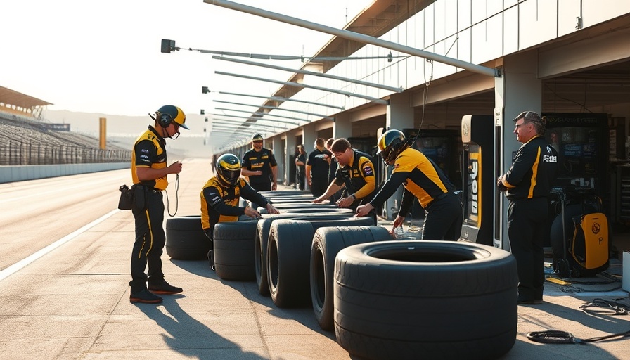 Penske team tire test session on a sunny racetrack.